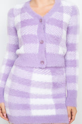 Dusty Lavender Plaid Button-front Cropped Sweater Cardigan SALE